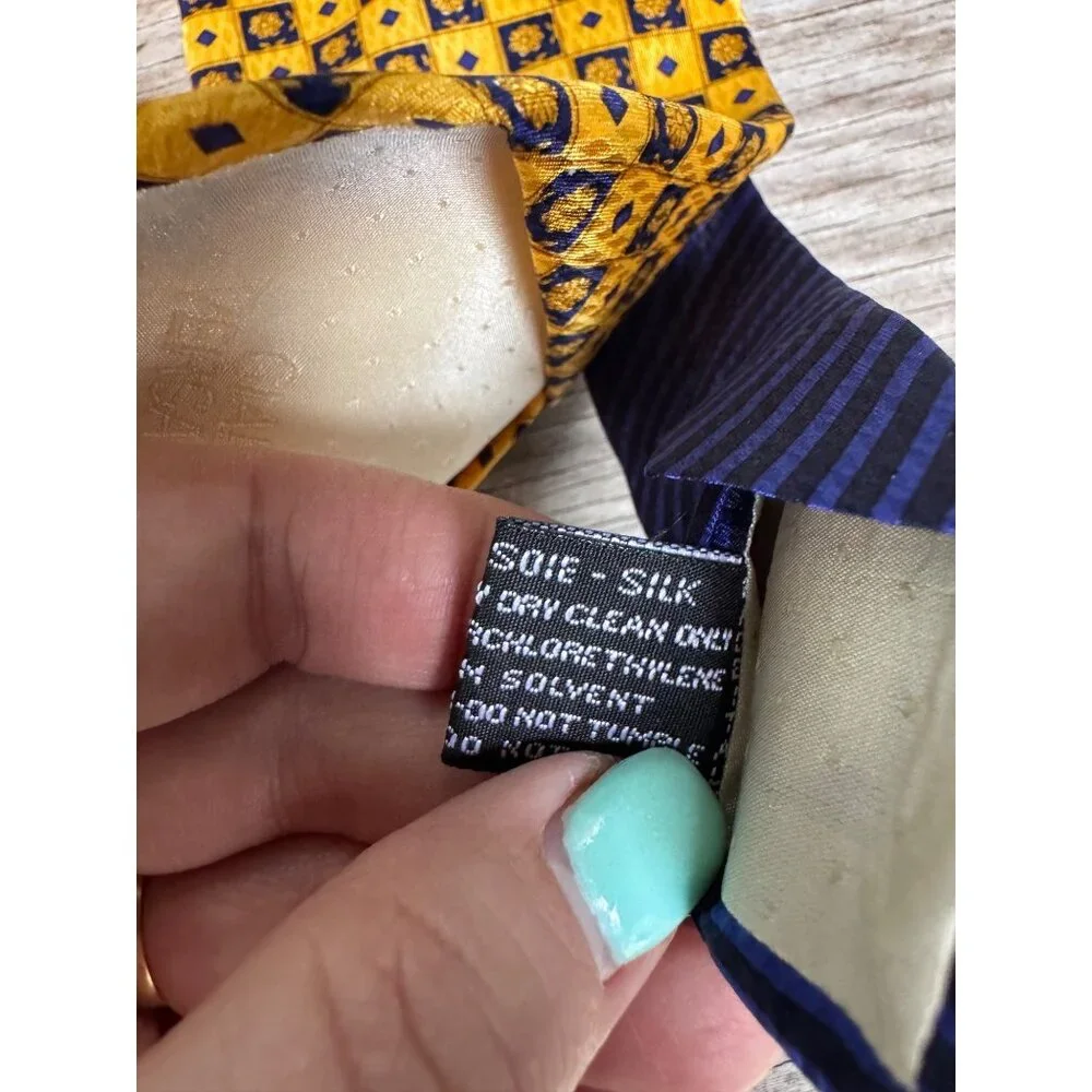 Gianni Versace Tie Silk Geometric Floral Gold Blue Made Italy Vintage Mens - Picture 5 of 10